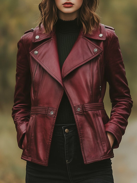 Fashion Retro Lapel Thick Leather Jacket