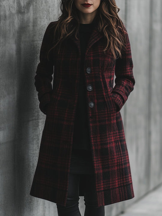 Fashion Retro Loose Plaid Wool Coat