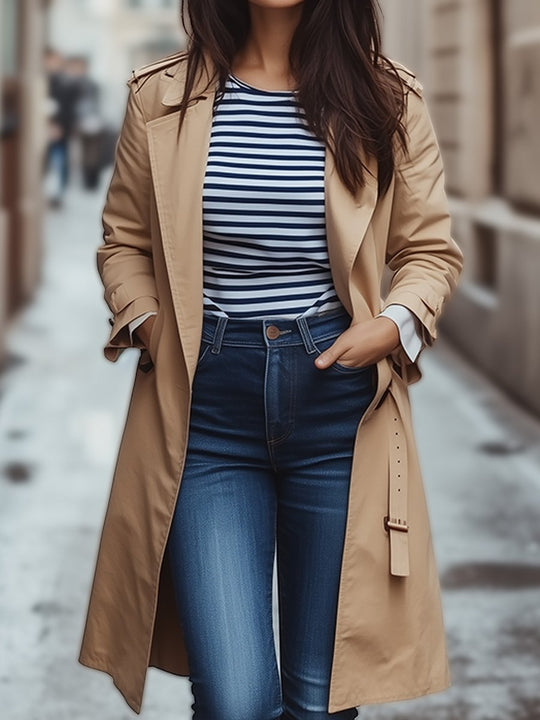 Casual Retro Classic Trench Midi Coat