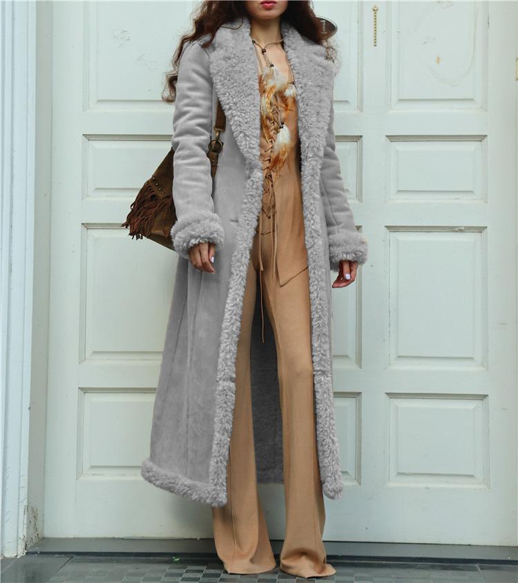 Stylish Windproof Fur Lined Thick Suede Long Coat