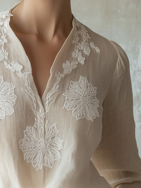 Delicate Lace-Trim Effortless Feminine Charm Blouse