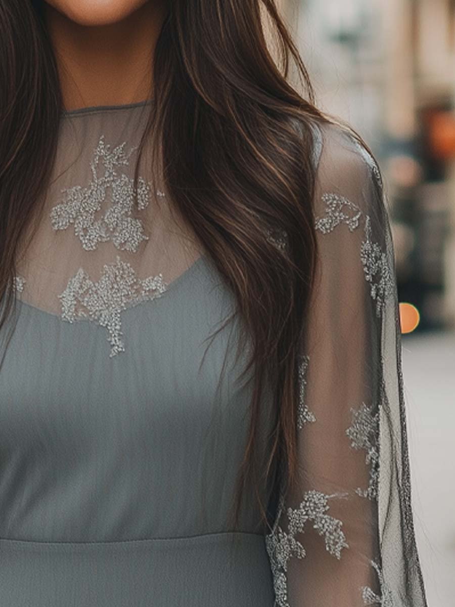 Sheer Overlay Midi Dress