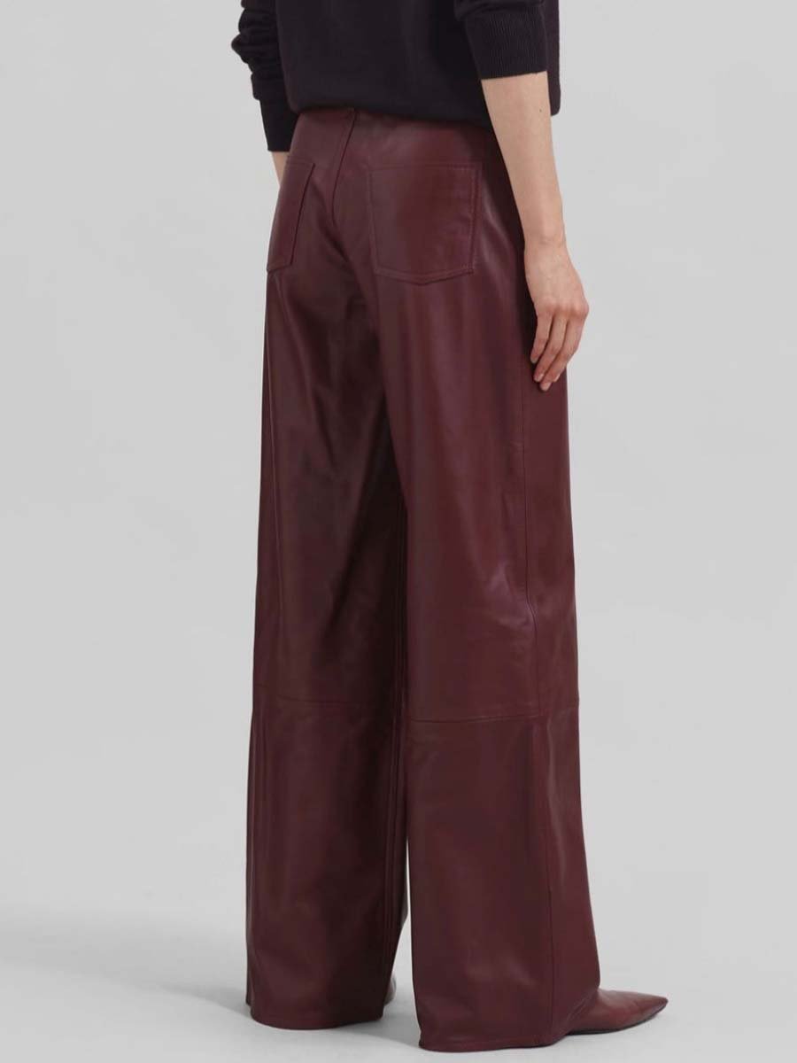 Women's High Waist Wide Leg Leather Pants