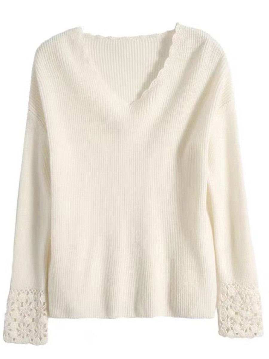 V-neck Hollow Stitching Long-sleeved Cashmere Sweater