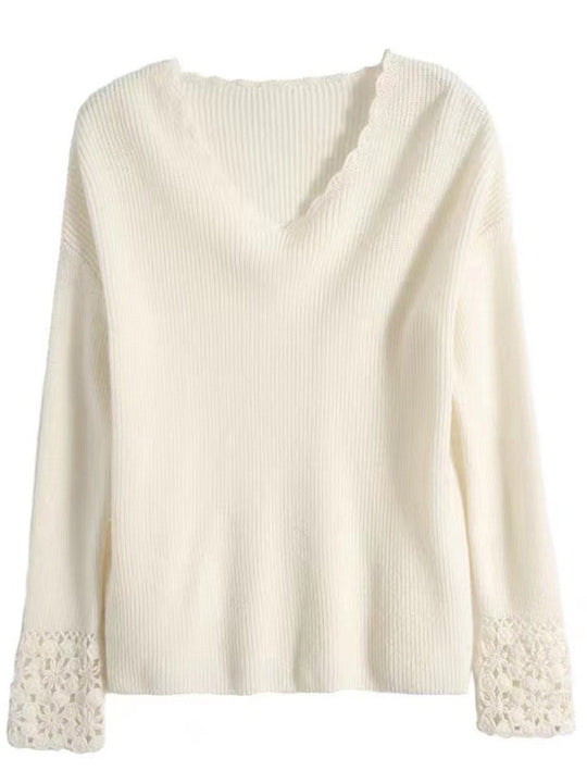 V-neck Hollow Stitching Long-sleeved Cashmere Sweater