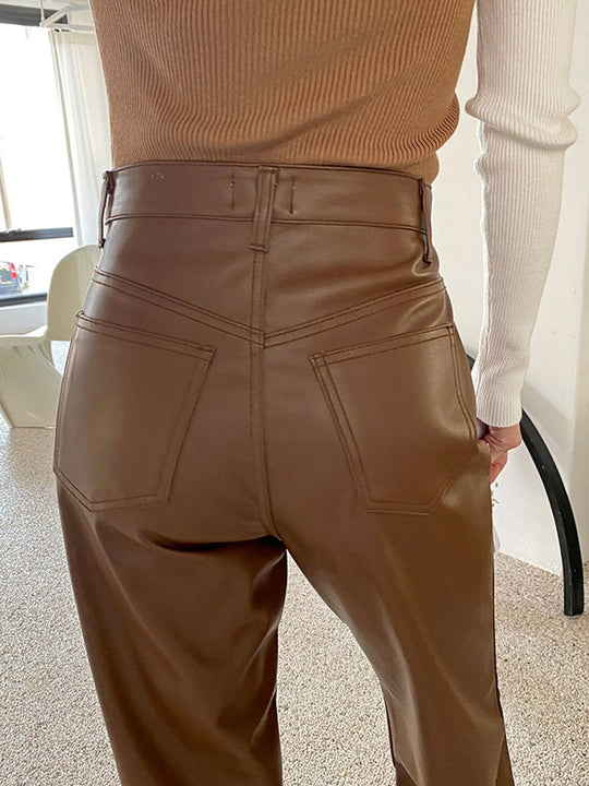 Casual Retro Drape Straight Leather Pants