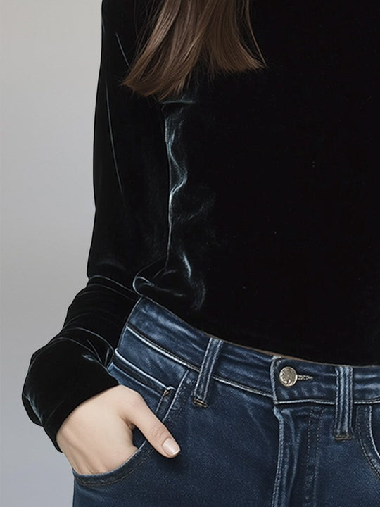 Classic Black Vintage Velvet Turtleneck Shirt