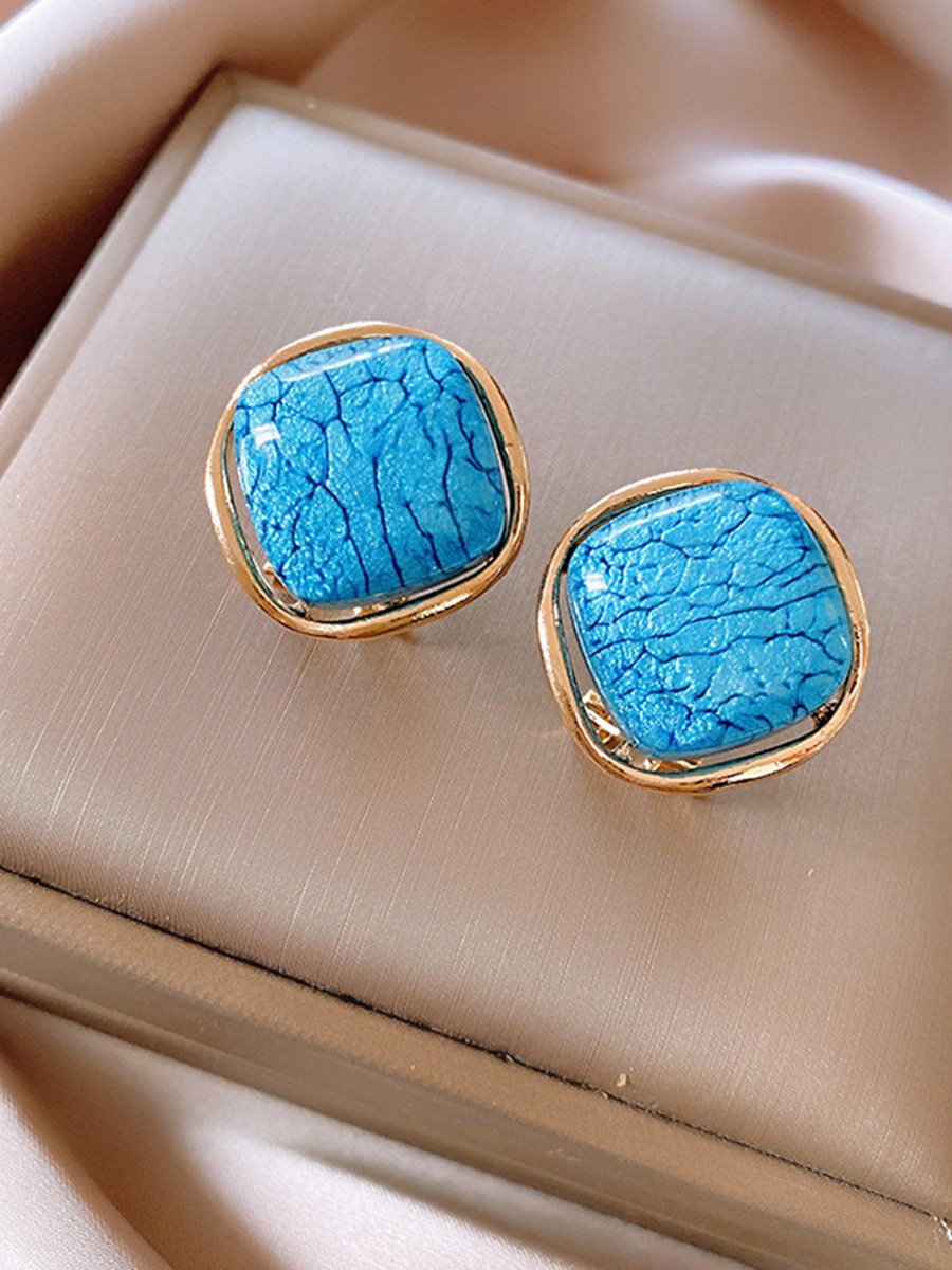 Wrinkled Blue Irregular Metal Earrings