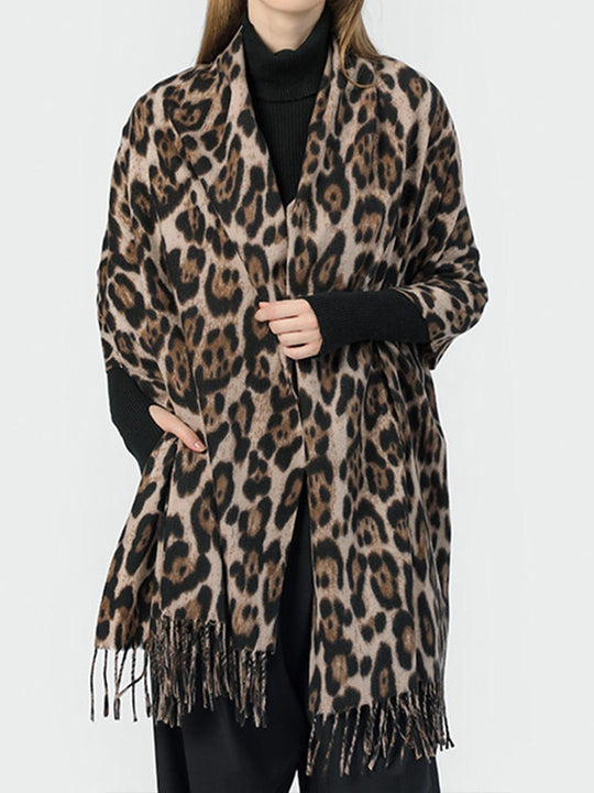 Leopard Print Warm and Versatile Cashmere Shawl Scarf