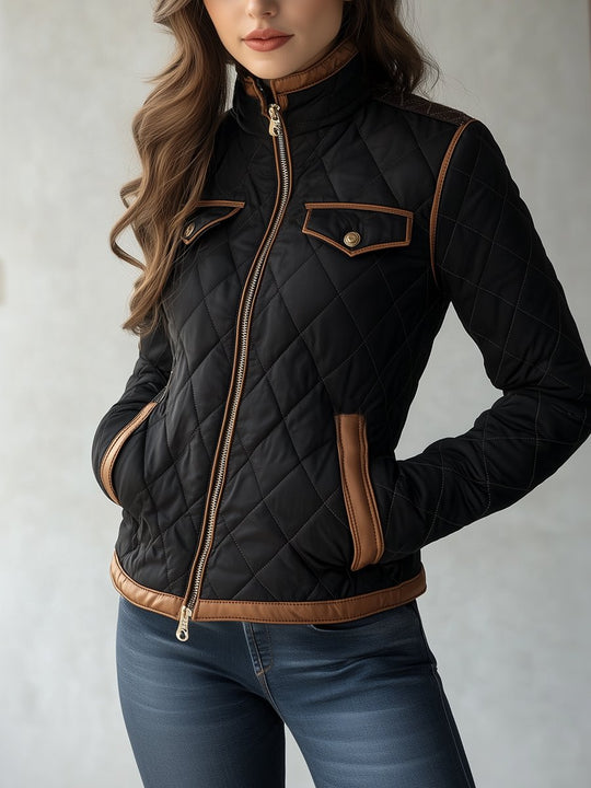 Chic Stand Collar Diamond-quilted Padded Jacket