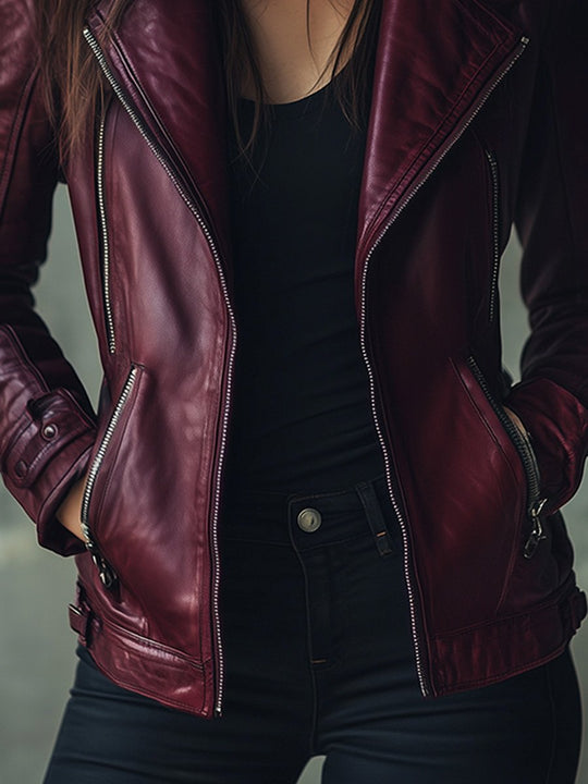 Chic Retro Loose Hooded Zipper Leather Jacket