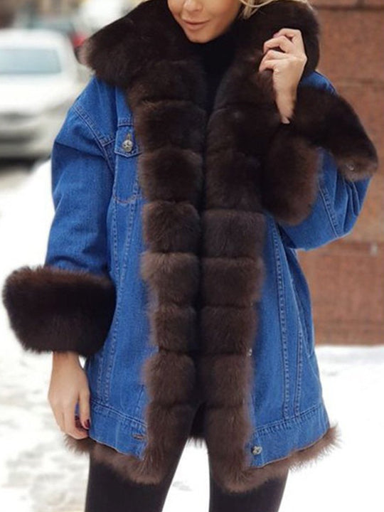 Long Sleeve Fur Denim Jacket