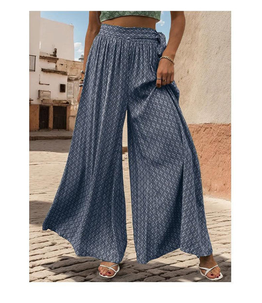 Lace-up High-waisted Casual Loose Wide-leg Pants 05182495YM