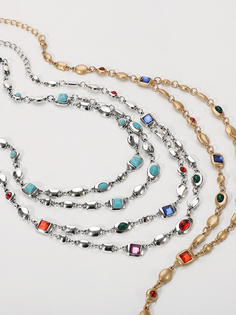 Vintage Trendy Ethnic Style Double-layer Necklace with Diamonds