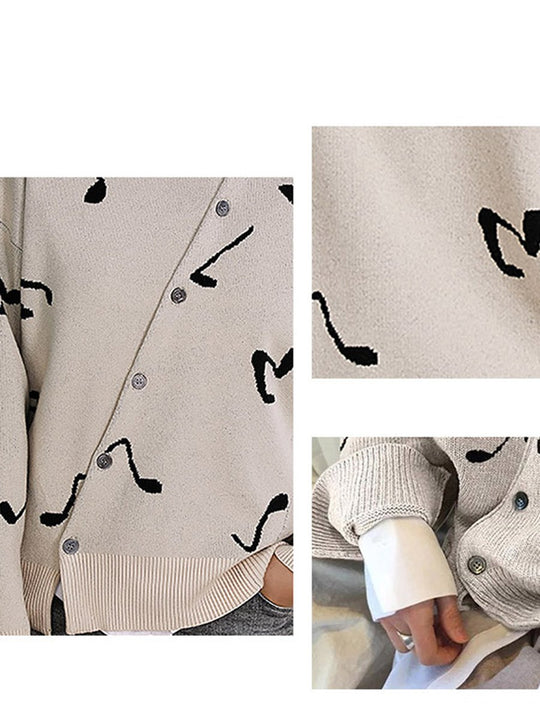 Versatile Temperament Loose Single-breasted Oblique Button Irregular Knit Sweater