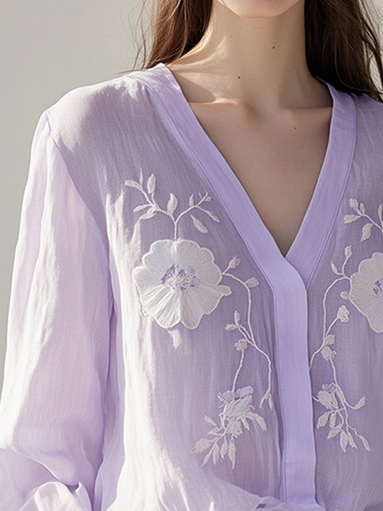 Delicate Lavender Floral Embroidered Blouse