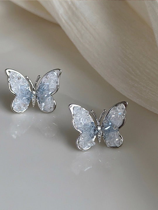 Morandi Blue Gradient Crystal Butterfly Earrings