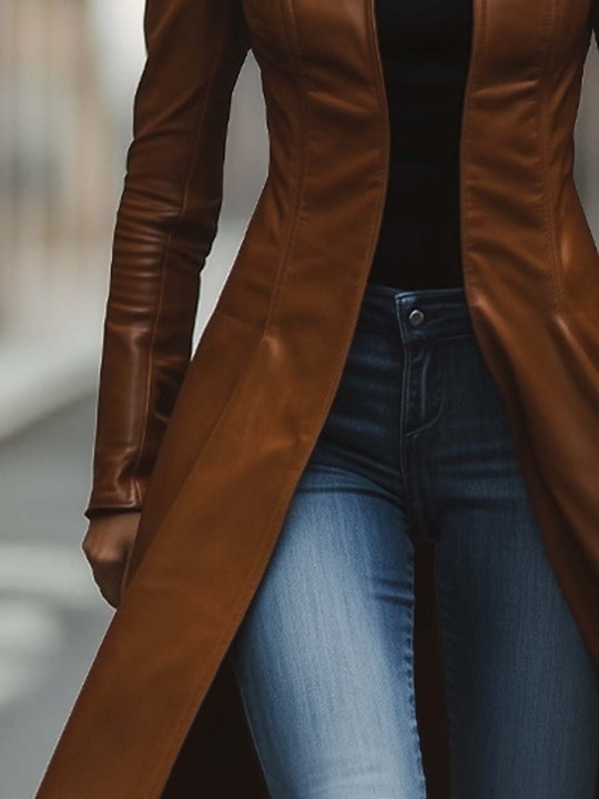 Women's Vintage Zipper Leather Coat