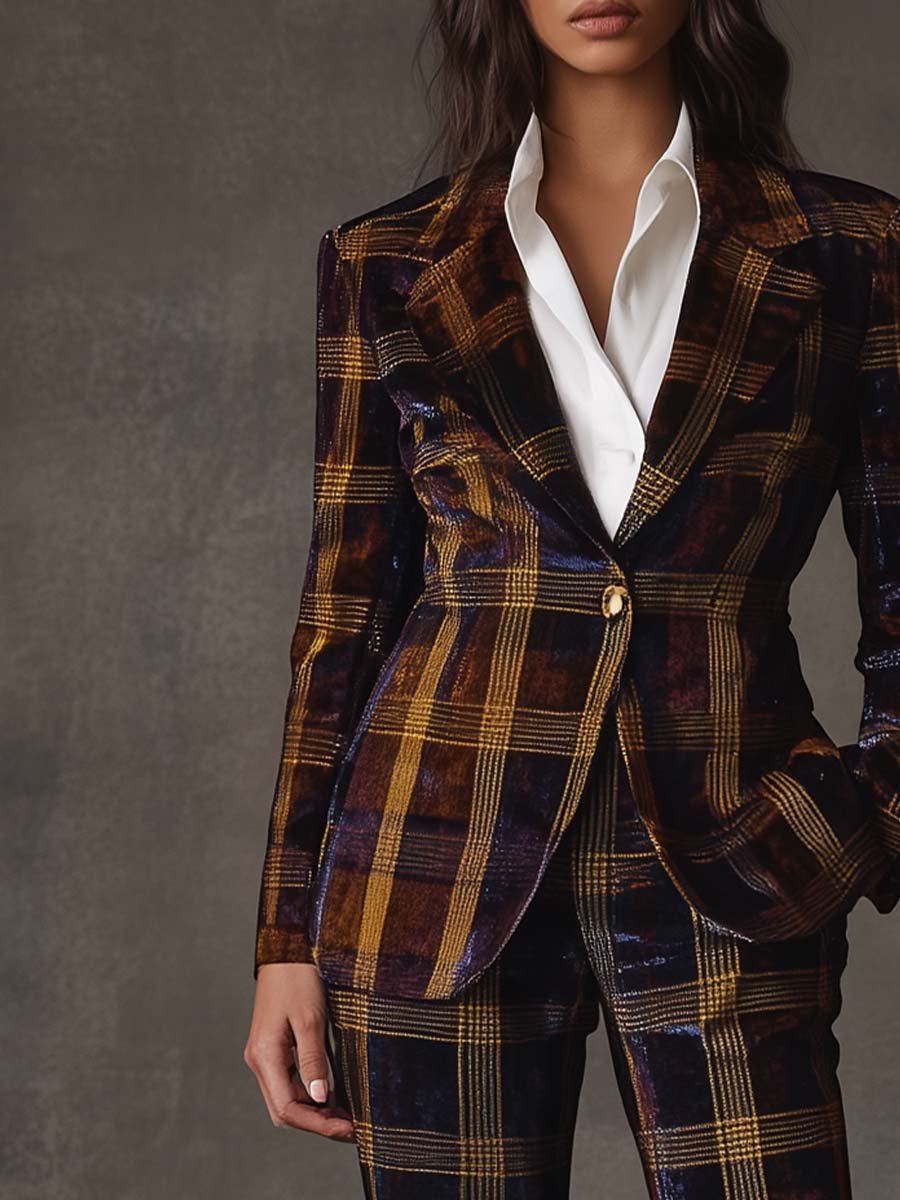 Women's Vintage Plaid Velvet Suit