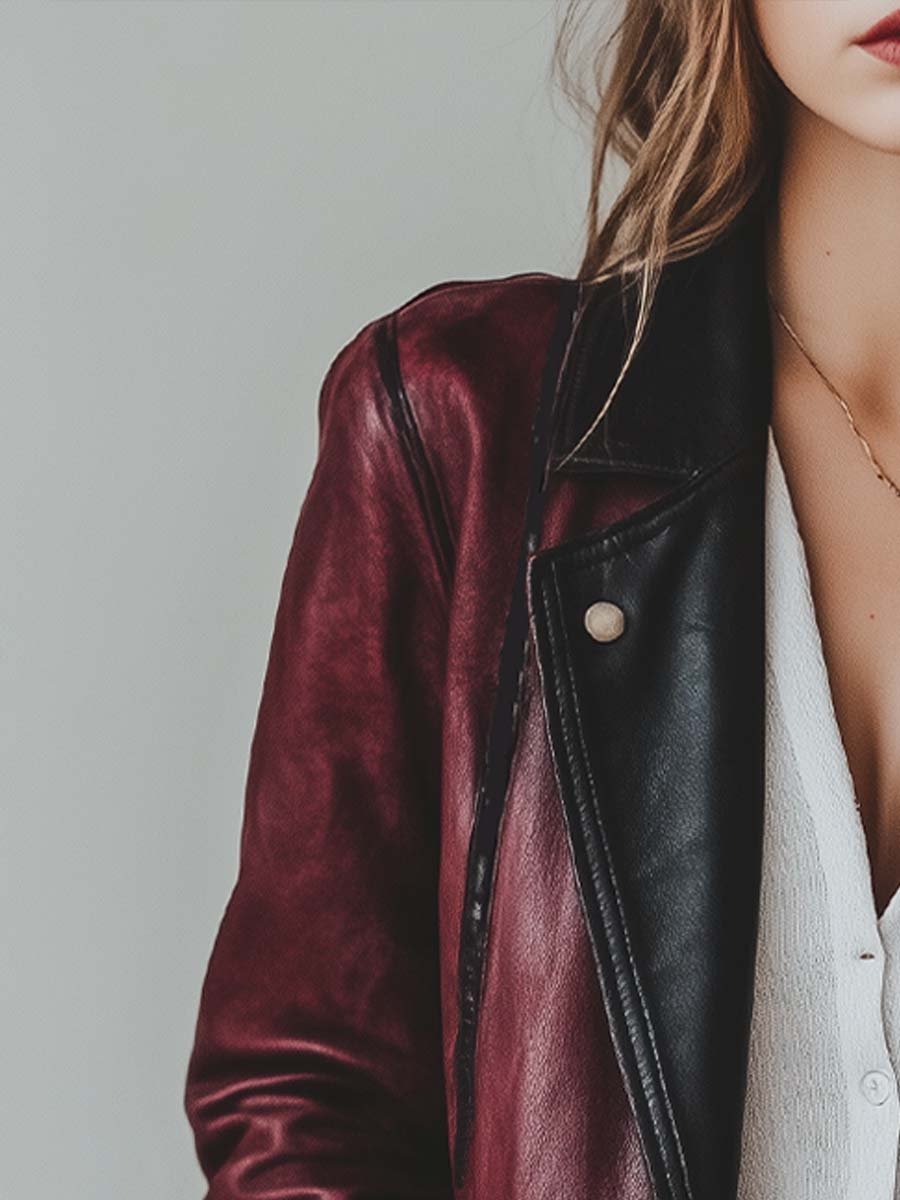 Women's Vintage Contrast Color Leather Jacket