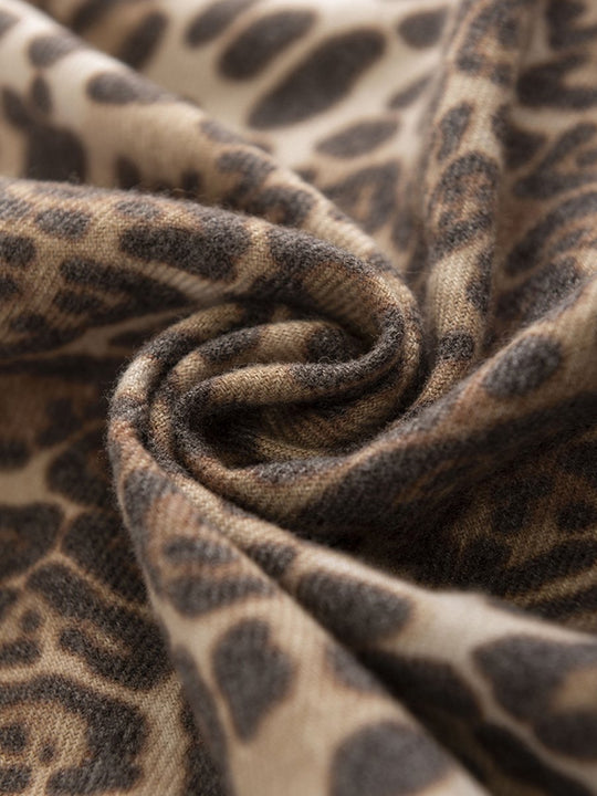 Ethnic Leopard Print Short Tassel Woven Cashmere Brushed Scarf