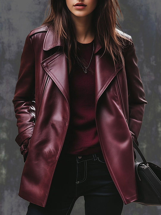 Fashion Retro Loose Lapel Leather Jacket