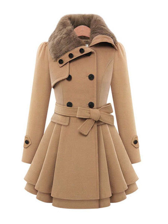 Women's Fur Collar Double Breasted Woolen Coat