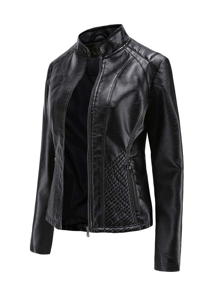 Vintage Diamond Zip-up Leather Jacket