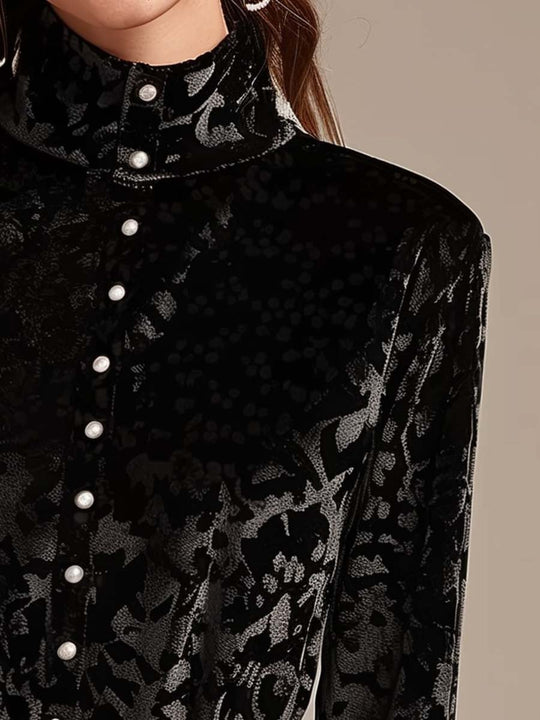 Women's Vintage High Collar Long Sleeve Velvet Blouse