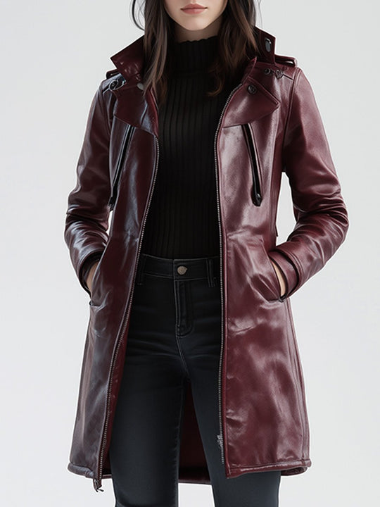 Casual Retro Loose Warm Long Leather Jacket