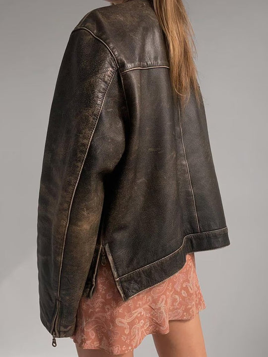 Casual Vintage Leather Pocket Jacket