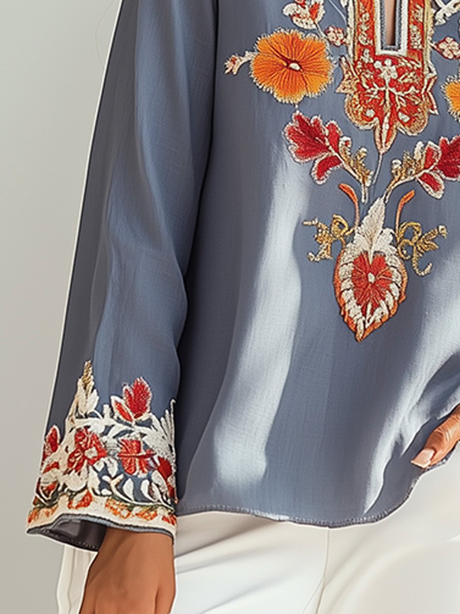 Elegant Floral Embroidered Tunic Blouse