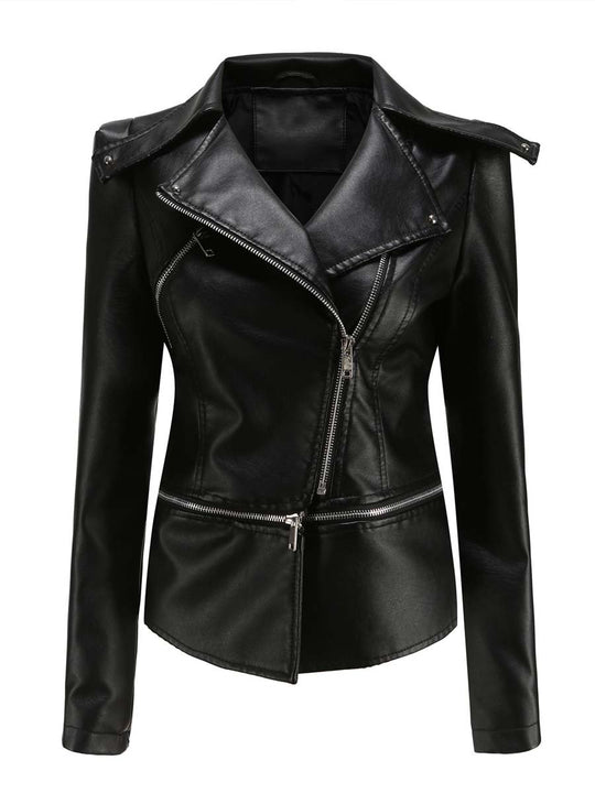 Women's Casual Leather Jacket With Detachable Hem