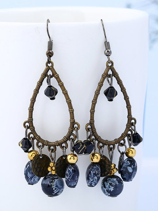 Vintage Hollow Teardrop Beaded Tassel Earrings