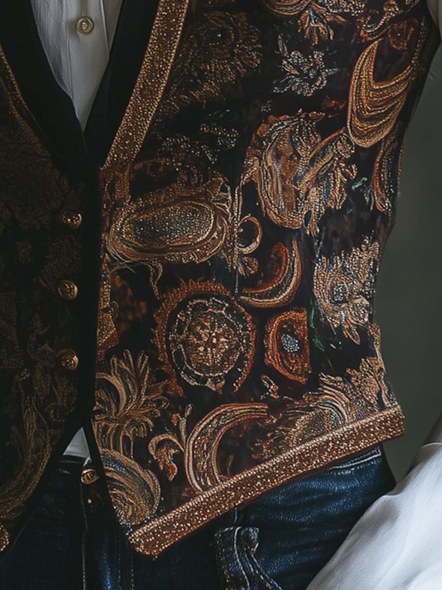 Womens Vintage Gold Trim Paisley Vest