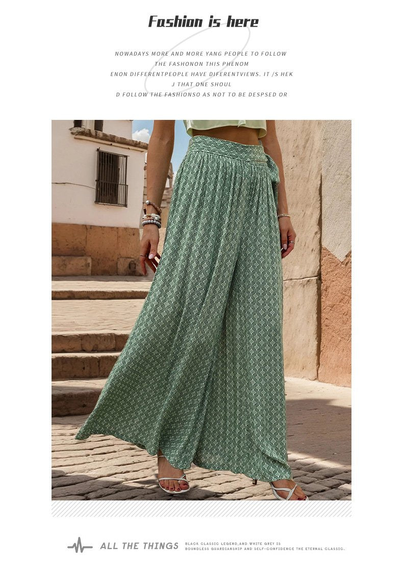 Lace-up High-waisted Casual Loose Wide-leg Pants 05182495YM