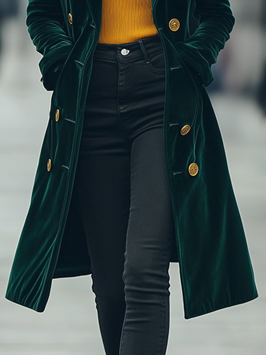 Casual Retro Velvet Double-Breasted Thickened Long Coat