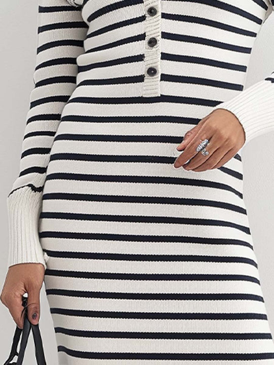 Vintage Long-Sleeved Striped Knitted Maxi Dress