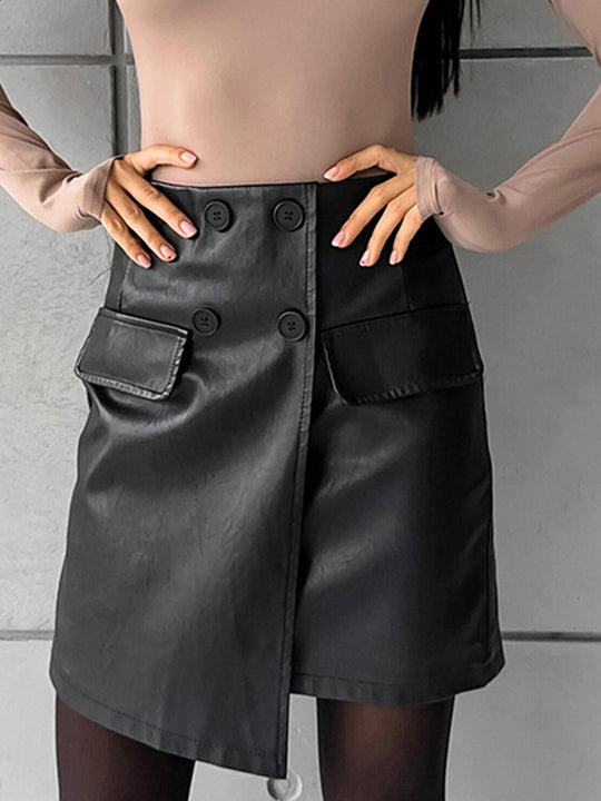 Slim Fit Leather A-line High Waist Hip Skirt