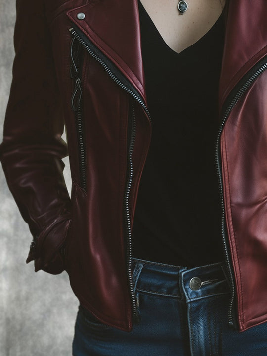 Fashion Retro Lapel Zipper Windproof Leather Jacket