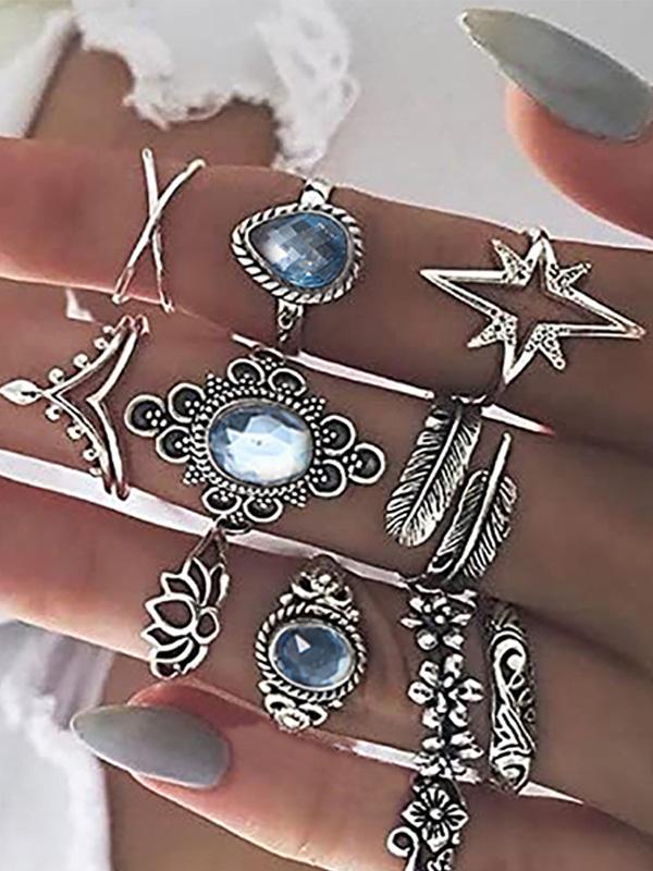 Bohemian Diamond Vintage Star Moon Crystal Ring Set