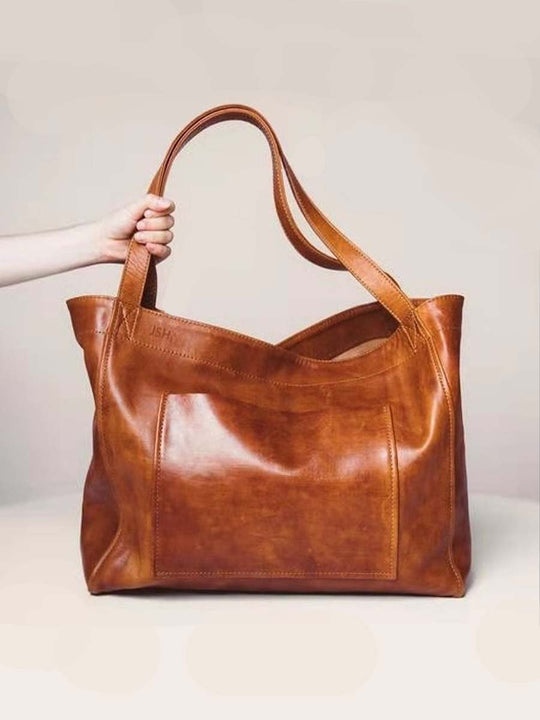 Vintage Waxed Leather Large Capacity Tote Bag