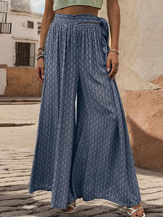 Lace-up High-waisted Casual Loose Wide-leg Pants 05182495YM