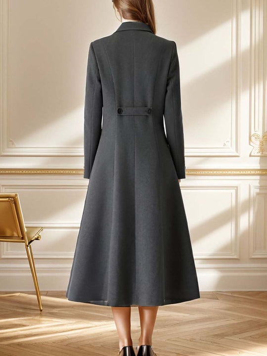 Knee-Length Padded Lapel Woolen Coat