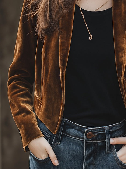 Solid Color Casual Everyday Velvet Jacket