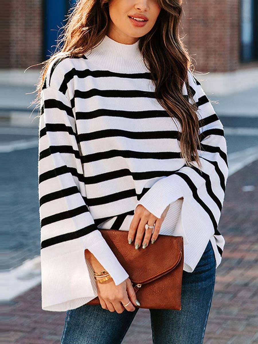 Women's Striped Turtleneck Knit Sweater