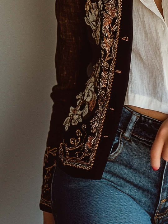 Women's Vintage Embroidered Cotton Linen Jacket