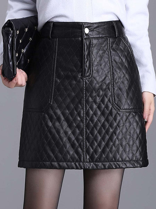 Diamond Quilted High Waist Leather Skirt