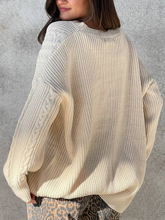 Round Neck Long Sleeve Twisted Rope Pullover Loose Sweater