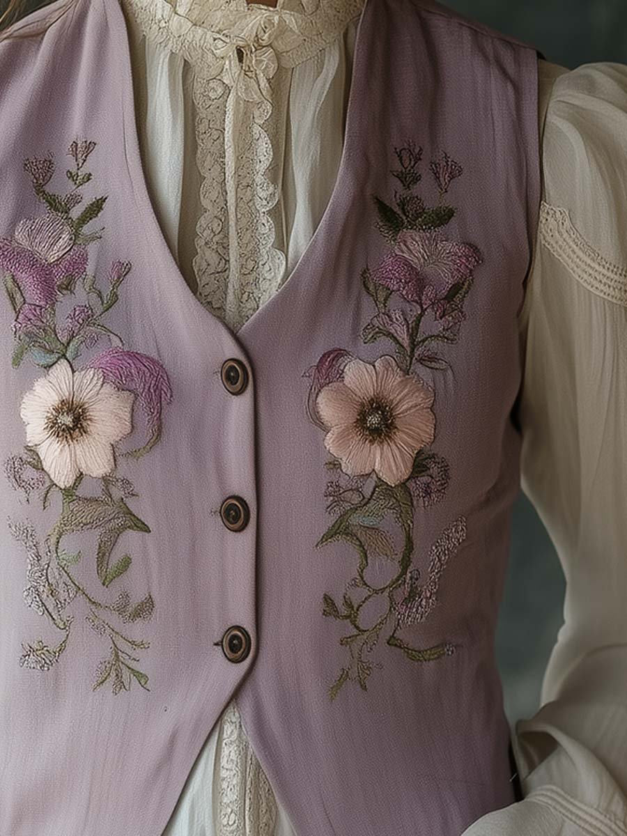 Lavender Bloom Embroidered Vest